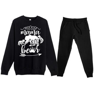 Floral Mama Bear Mom Of 2 Mama Bear Two Cub Floral Mama Bear Premium Crewneck Sweatsuit Set