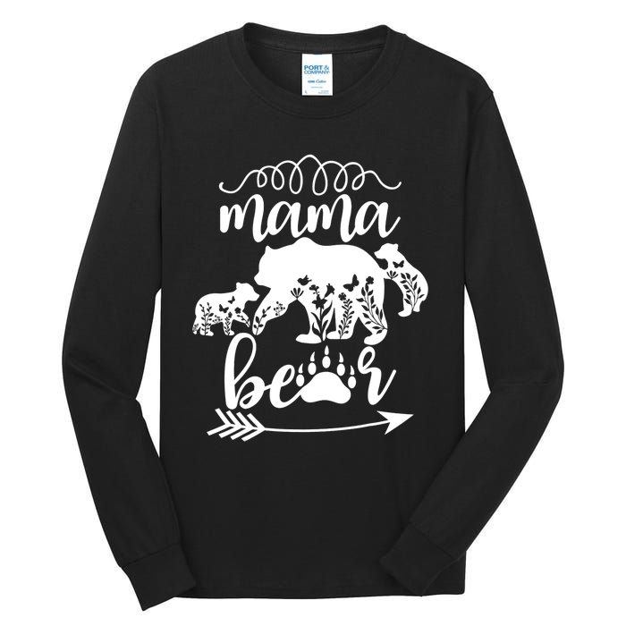 Floral Mama Bear Mom Of 2 Mama Bear Two Cub Floral Mama Bear Tall Long Sleeve T-Shirt