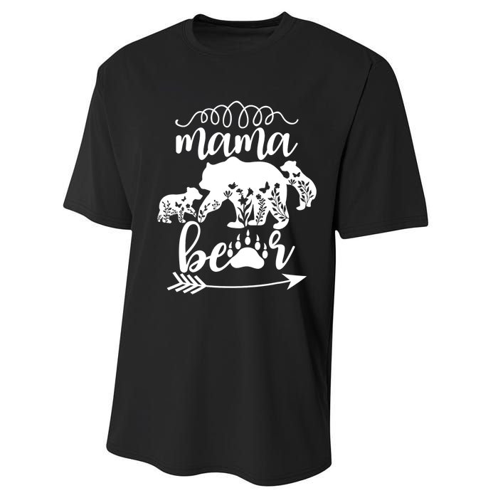 Floral Mama Bear Mom Of 2 Mama Bear Two Cub Floral Mama Bear Performance Sprint T-Shirt