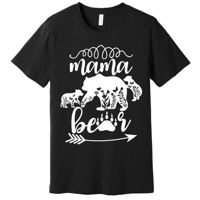 Floral Mama Bear Mom Of 2 Mama Bear Two Cub Floral Mama Bear Premium T-Shirt