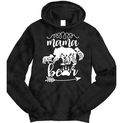 Floral Mama Bear Mom Of 2 Mama Bear Two Cub Floral Mama Bear Tie Dye Hoodie