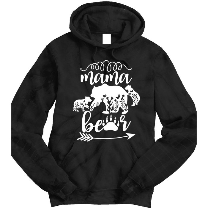 Floral Mama Bear Mom Of 2 Mama Bear Two Cub Floral Mama Bear Tie Dye Hoodie