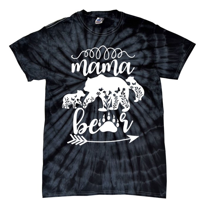 Floral Mama Bear Mom Of 2 Mama Bear Two Cub Floral Mama Bear Tie-Dye T-Shirt