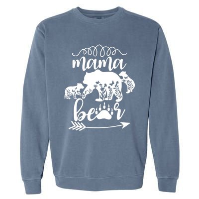 Floral Mama Bear Mom Of 2 Mama Bear Two Cub Floral Mama Bear Garment-Dyed Sweatshirt