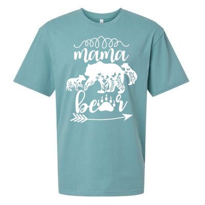 Floral Mama Bear Mom Of 2 Mama Bear Two Cub Floral Mama Bear Sueded Cloud Jersey T-Shirt