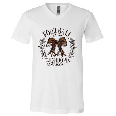 Football Mama Bow Fall Coquette Bow V-Neck T-Shirt