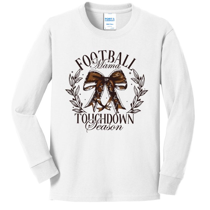 Football Mama Bow Fall Coquette Bow Kids Long Sleeve Shirt