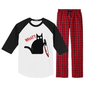 Funny Murderous Black Cat With Knife Black Cat What Raglan Sleeve Pajama Set