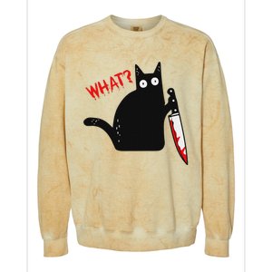 Funny Murderous Black Cat With Knife Black Cat What Colorblast Crewneck Sweatshirt