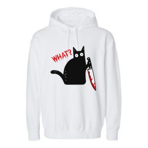 Funny Murderous Black Cat With Knife Black Cat What Garment-Dyed Fleece Hoodie