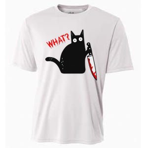 Funny Murderous Black Cat With Knife Black Cat What Cooling Performance Crew T-Shirt