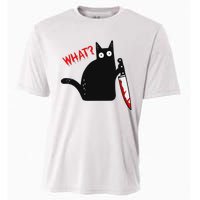 Funny Murderous Black Cat With Knife Black Cat What Cooling Performance Crew T-Shirt