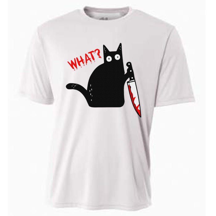 Funny Murderous Black Cat With Knife Black Cat What Cooling Performance Crew T-Shirt