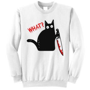 Funny Murderous Black Cat With Knife Black Cat What Sweatshirt