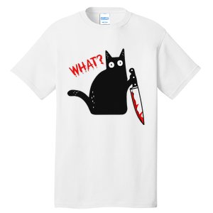 Funny Murderous Black Cat With Knife Black Cat What Tall T-Shirt