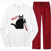 Funny Murderous Black Cat With Knife Black Cat What Long Sleeve Pajama Set