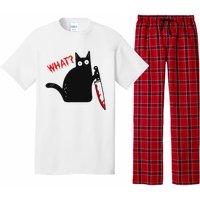 Funny Murderous Black Cat With Knife Black Cat What Pajama Set