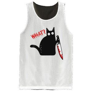 Funny Murderous Black Cat With Knife Black Cat What Mesh Reversible Basketball Jersey Tank