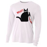 Funny Murderous Black Cat With Knife Black Cat What Cooling Performance Long Sleeve Crew