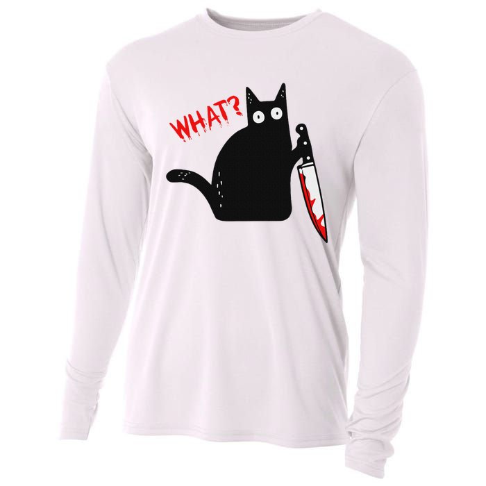 Funny Murderous Black Cat With Knife Black Cat What Cooling Performance Long Sleeve Crew