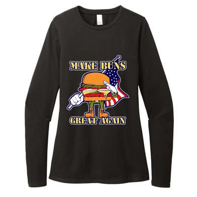 Funny Make Buns Great Again American Flag Burger Buns Funny Gift Womens CVC Long Sleeve Shirt