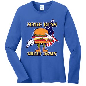 Funny Make Buns Great Again American Flag Burger Buns Funny Gift Ladies Long Sleeve Shirt