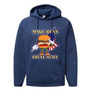 Funny Make Buns Great Again American Flag Burger Buns Funny Gift Performance Fleece Hoodie