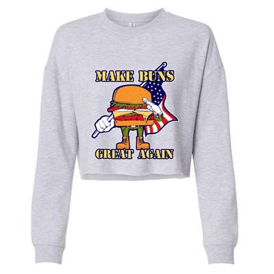 Funny Make Buns Great Again American Flag Burger Buns Funny Gift Cropped Pullover Crew