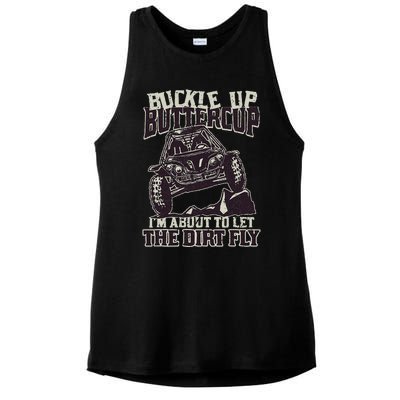 Funny Mudding Buckle Up Buttercup Ladies PosiCharge Tri-Blend Wicking Tank