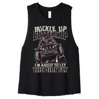 Funny Mudding Buckle Up Buttercup Women's Racerback Cropped Tank