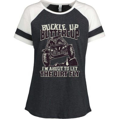 Funny Mudding Buckle Up Buttercup Enza Ladies Jersey Colorblock Tee