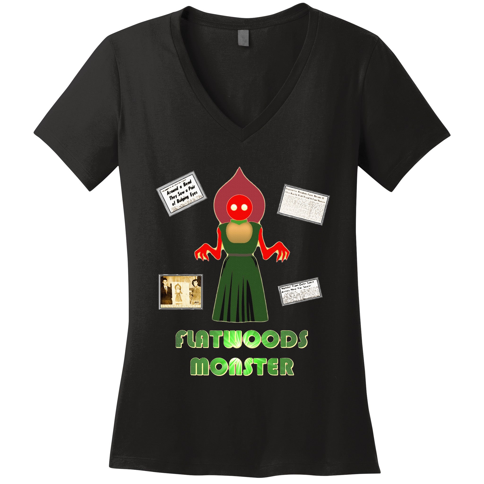 Flatwoods Monster Braxton County Horror Cryptid Women's V-Neck T-Shirt