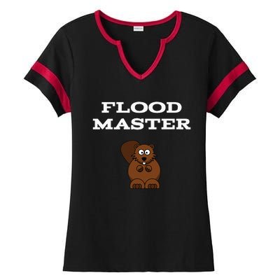 Flood Master Beaver Plumbing Humor Funny Sarcastic Ladies Halftime Notch Neck Tee