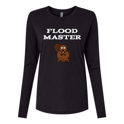 Flood Master Beaver Plumbing Humor Funny Sarcastic Womens Cotton Relaxed Long Sleeve T-Shirt