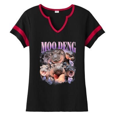 Funny Moodeng Baby Pygmy Hippo Cute Zoo For Family Moo Deng Lovers Ladies Halftime Notch Neck Tee