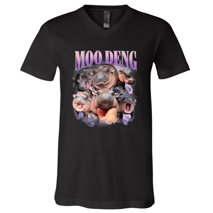 Funny Moodeng Baby Pygmy Hippo Cute Zoo For Family Moo Deng Lovers V-Neck T-Shirt