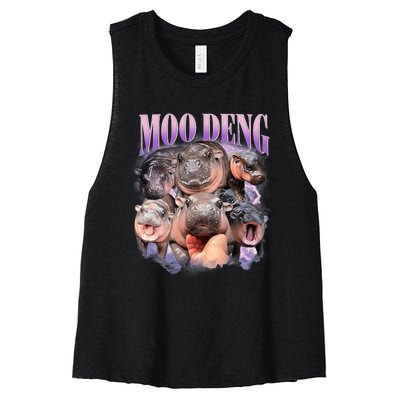 Funny Moodeng Baby Pygmy Hippo Cute Zoo For Family Moo Deng Lovers Women's Racerback Cropped Tank