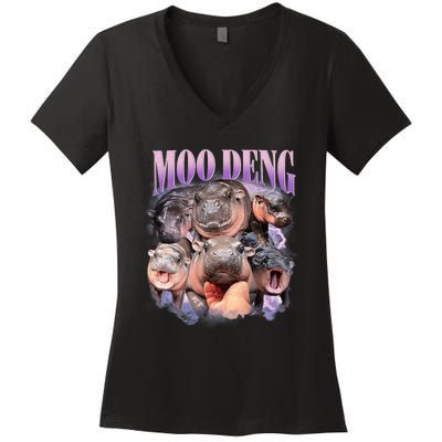 Funny Moodeng Baby Pygmy Hippo Cute Zoo For Family Moo Deng Lovers Women's V-Neck T-Shirt