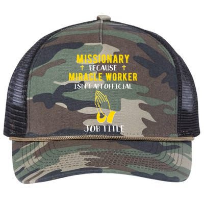 Funny Missionary Because Miracle Worker Isn't A Job Title Gi Gift Retro Rope Trucker Hat Cap