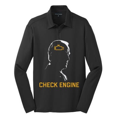 Funny Meme Biden Check Engine Light Anti Biden Silk Touch Performance Long Sleeve Polo