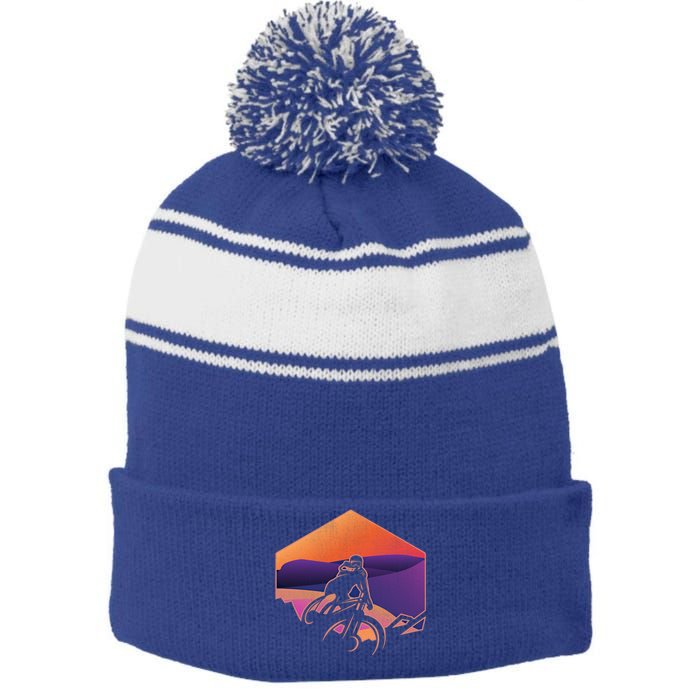 Funny Mountain Biking Art Mtb Mountain Biker Great Gift Stripe Pom Pom Beanie