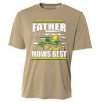 Father Mows Best Funny Lawn Mower American Flag Fathers Day Cooling Performance Crew T-Shirt