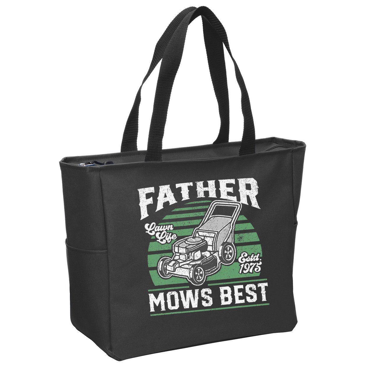 Father Mows Best Funny Lawn Mower Mowing Fathers Day Gift Zip Tote Bag