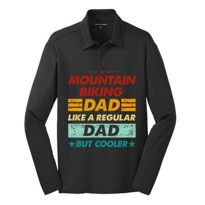 Funny Mountain Biking Dad Like A Regular Dad But Cooler Gift Silk Touch Performance Long Sleeve Polo