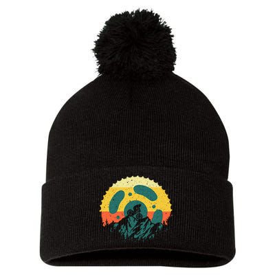 Funny Mountain Bike Art For Men Women Vintage Cycling Gear Pom Pom 12in Knit Beanie