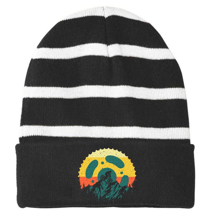 Funny Mountain Bike Art For Men Women Vintage Cycling Gear Striped Beanie with Solid Band