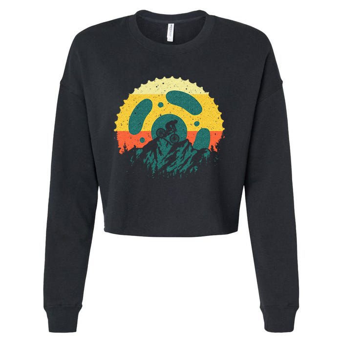 Funny Mountain Bike Art For Men Women Vintage Cycling Gear Cropped Pullover Crew