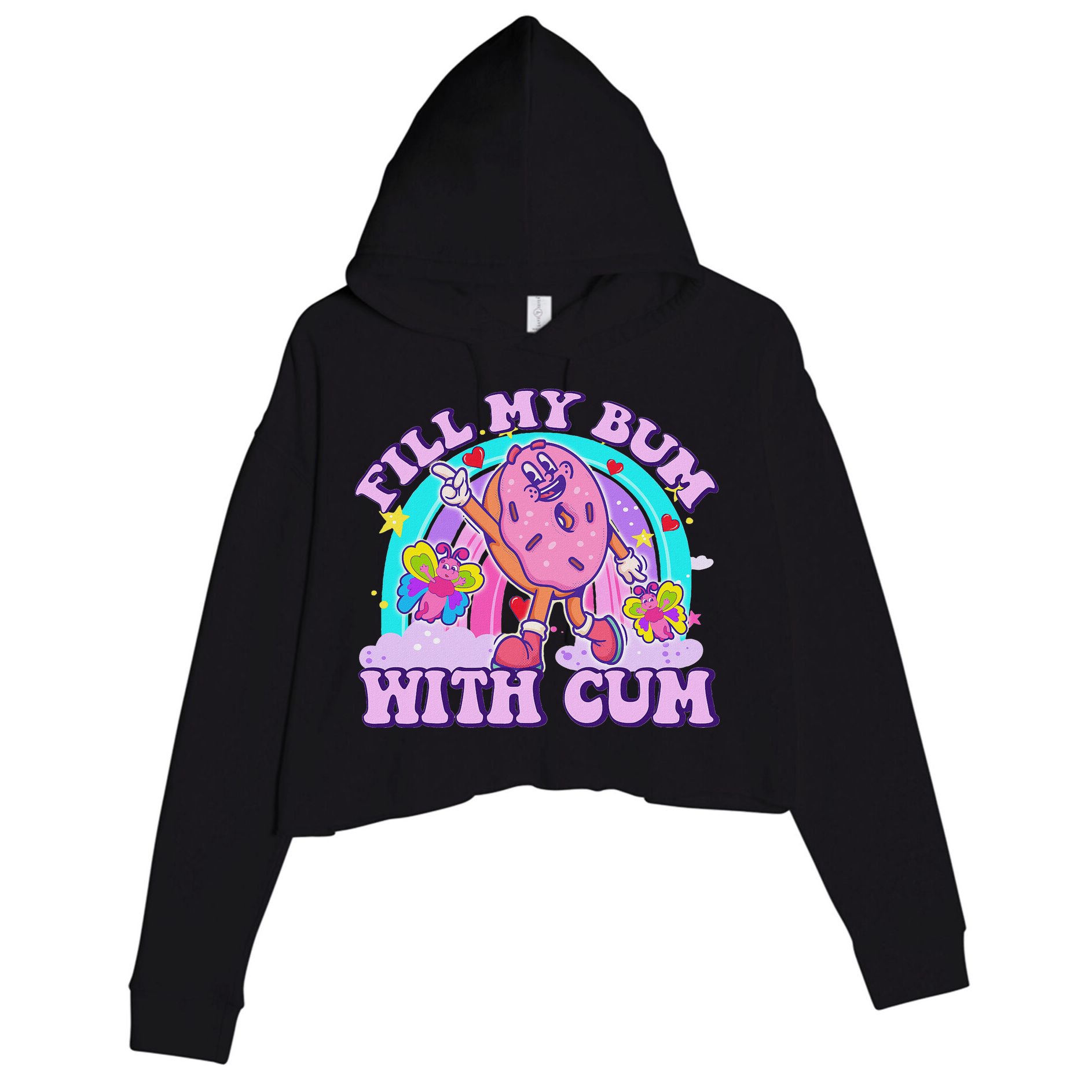 Fill My Bum With Cum Funny Donut Embarrassing Adult Humor Crop Fleece Hoodie