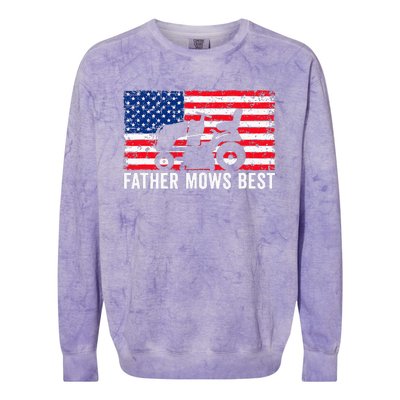 Father Mows Best Lawn Care Dad Mowing Patriotic Colorblast Crewneck Sweatshirt