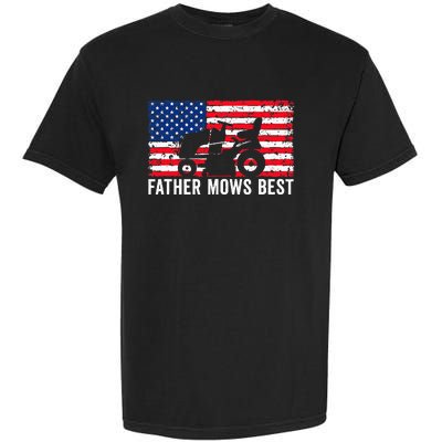 Father Mows Best Lawn Care Dad Mowing Patriotic Garment-Dyed Heavyweight T-Shirt